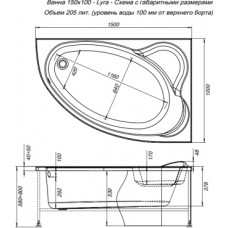 Акриловая ванна Aquanet Lyra 150x100 см R