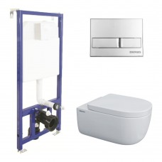 Комплект Berges Novum 043233 инсталляция Novum525 + кнопка L3 хром глянец + унитаз EGO XL 54 см + сиденье дюропласт Toma SO