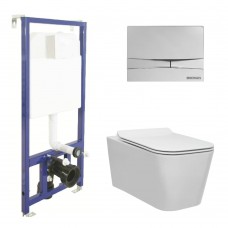 Комплект Berges Novum 043223 инсталляция Novum525 +кнопка F3 хром глянец + унитаз FLOE Rimless + сидение дюропласт Floe Slim SO