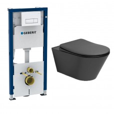 Комплект Creto Logan L3 1003-002-L3BlMat подвесной унитаз + инсталляция с клавишей Geberit Duofix 458.128.11.1