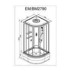 Душевая кабина Deto ЕМ 90х90 см EM2790NLED+GM профиль хром глянцевый, стекло с узором