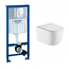 Комплект Creto Logan L1 1001-001-L1W подвесной унитаз + Grohe Rapid SL 38721001 3 в 1 с кнопкой смыва