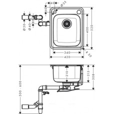 Кухонная мойка Hansgrohe S412-F340 43334800, под сталь