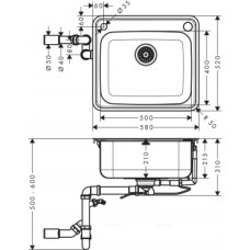 Кухонная мойка Hansgrohe S412-F500 43336800, под сталь