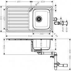 Кухонная мойка Hansgrohe S4111-F340 43340800, под сталь