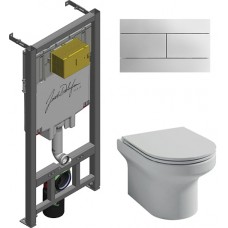 Комплект подвесной безободковый унитаз Jacob Delafon Elite E21742RU-00 с сиденьем микролифт + система инсталляции с кнопкой хром