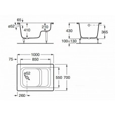 Чугунная ванна Roca Continental 100х70 см 213000001