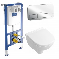 Комплект Villeroy & Boch O.novo 5688HR01 подвесной унитаз+ инсталляция 92246100+ кнопка