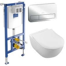 Комплект Villeroy & Boch Subway 2.0, 5614R201 подвесной унитаз+ инсталляция 92246100 с кнопкой+ крышка-сиденье 9M78S101