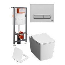 Комплект безободкового унитаза VitrA Metropole 9820B003-7201, кнопка хром